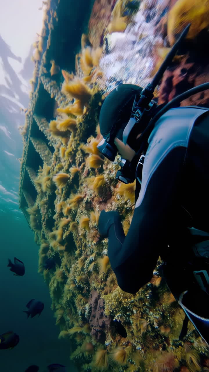 Scuba Diver Exploring a Shipwreck Underwater