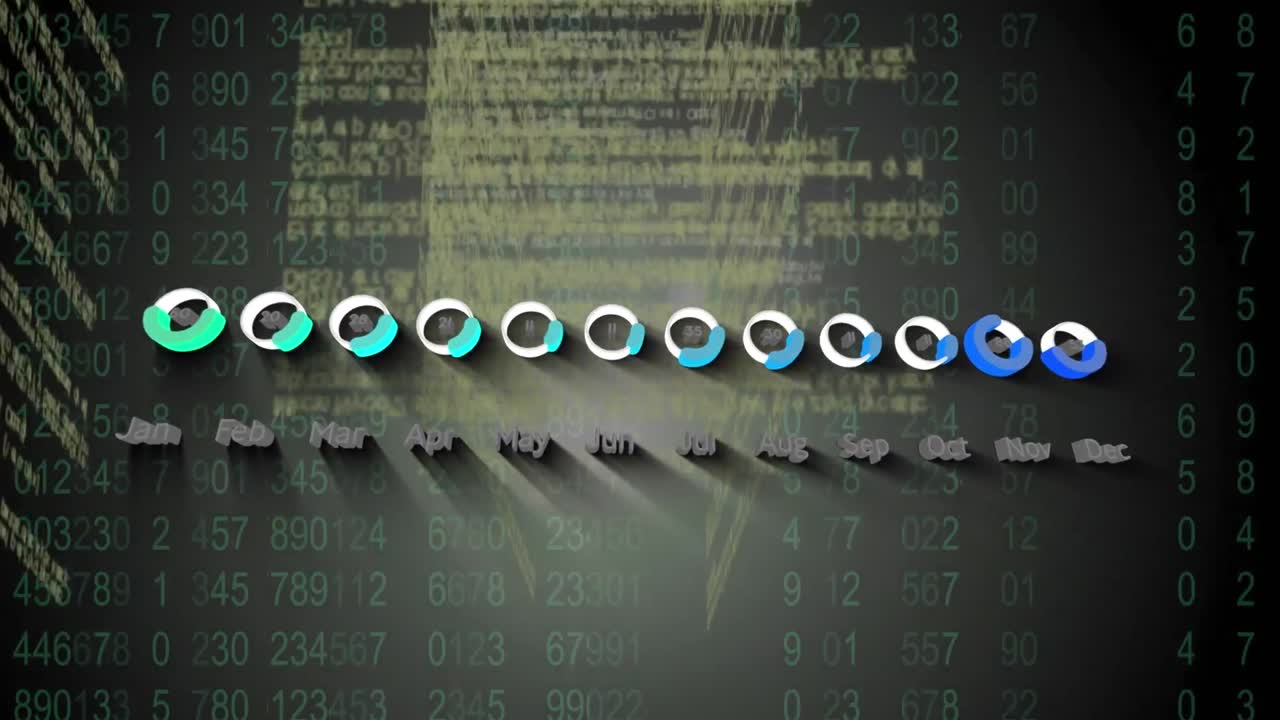 회색 배경에 대한 통계 데이터 처리 및 바이너리 코딩의 애니메이션