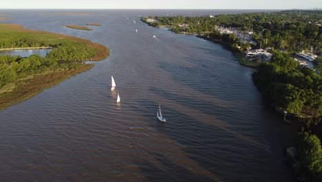 An-aerial-shot-of-the-Lujan-River-in-Buenos-Aires,-Argentina