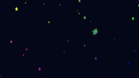 animation of glowing multi coloured stars twinkling and falling in hypnotic motion on black backgrou