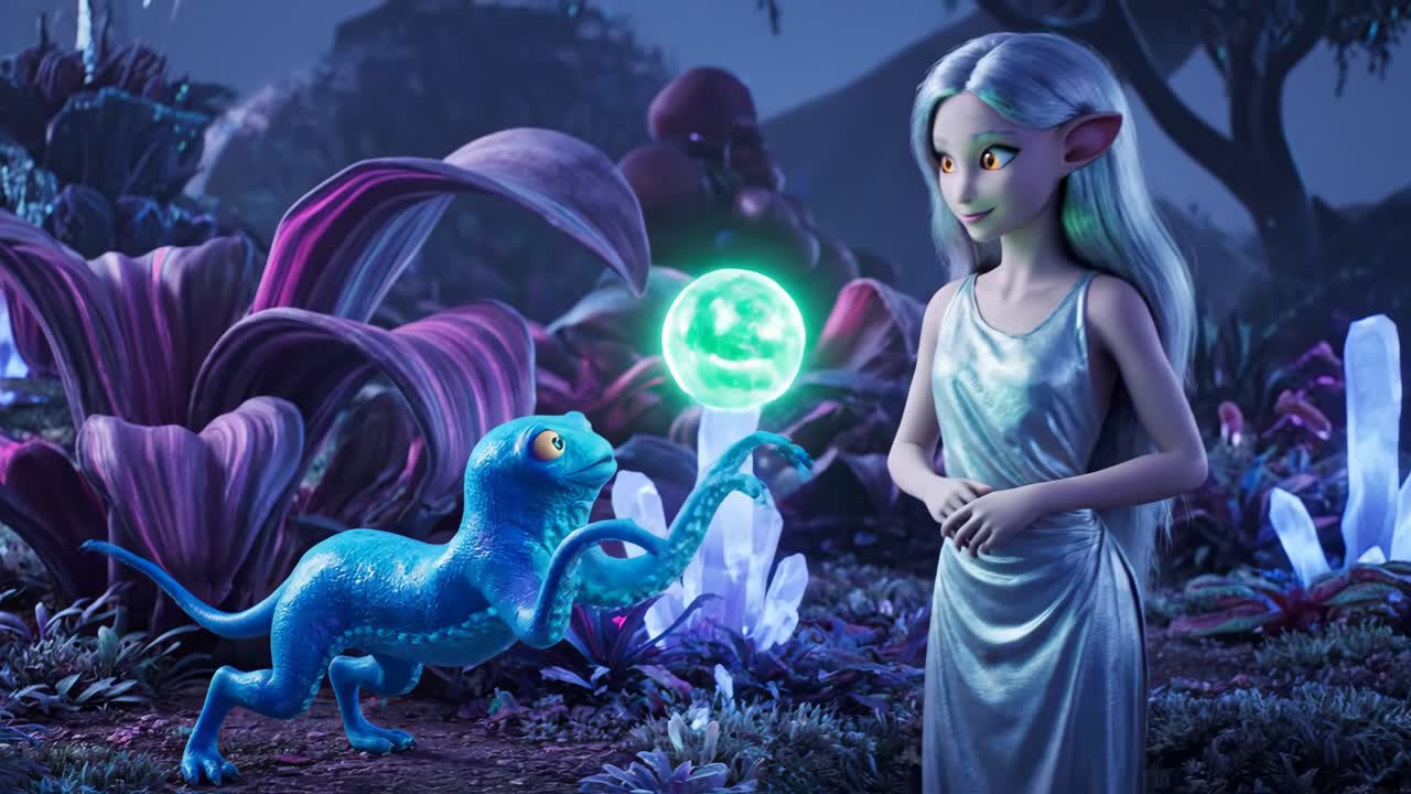 Fantasy Creature and Elf in Alien Landscape