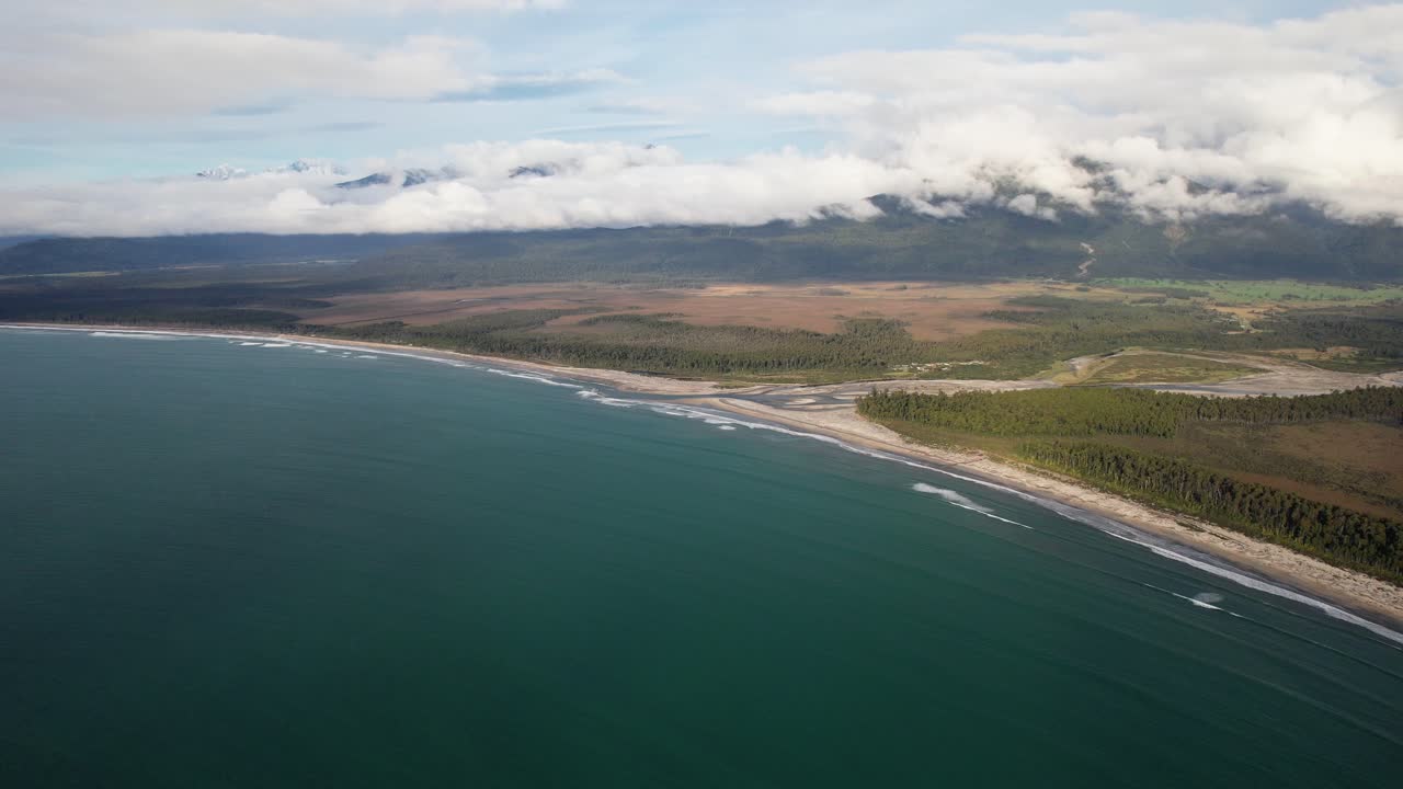 Panorama Of Blue Sea, Bruce Bay And Maori Beach In West Coast, South Island, New Zealand. - aerial shot