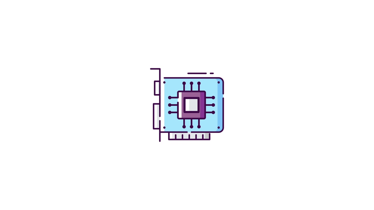 Animeret ikon af et grafikkort med en mikrochip