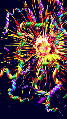 vibrant abstract celebration with spiraling ribbons and light streaks