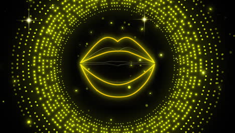 animación de labios de neón sobre un patrón de luz amarilla parpadeante