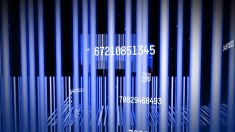 Animation-Von-Zahlen,-Die-Die-Datenverarbeitung-Mit-Barcodes-Verändern