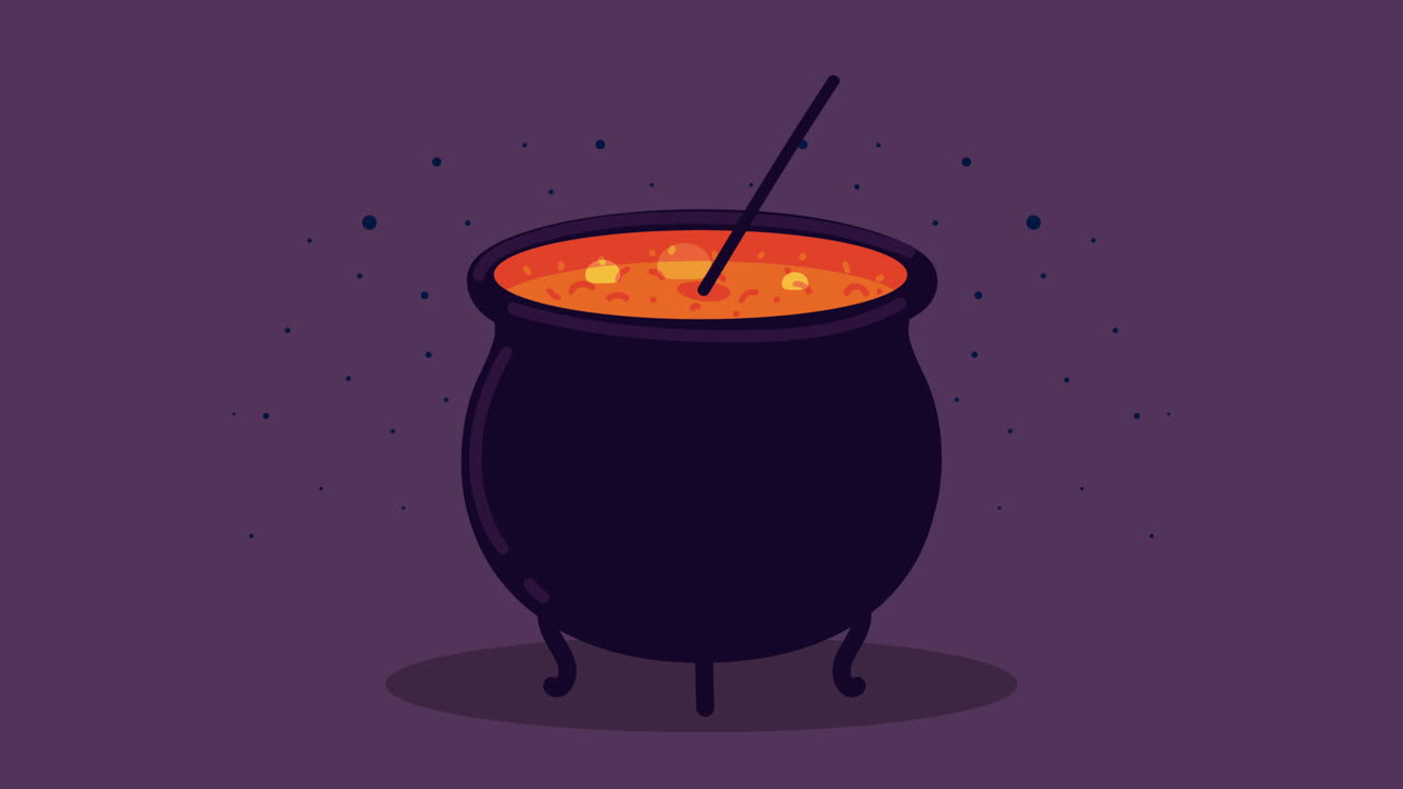 feliz animación de halloween con el caldero de la bruja