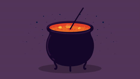 happy halloween animation with witch cauldron