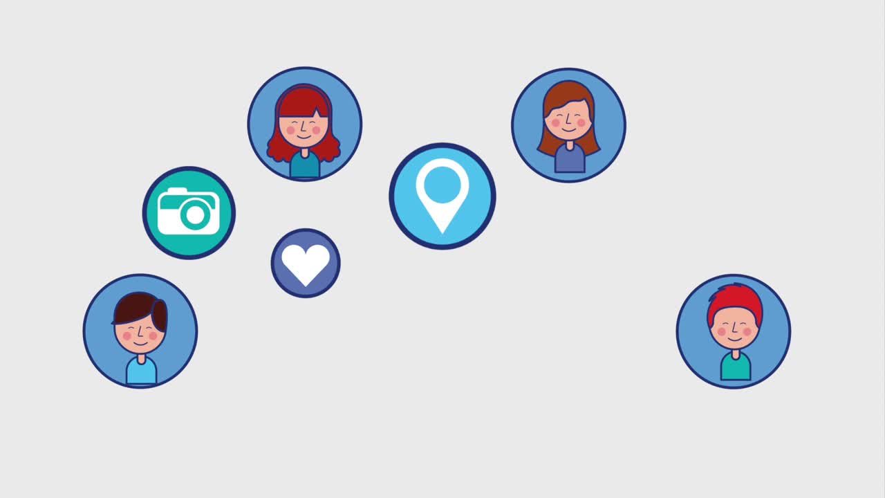 젊은 소년과 소녀 소셜 미디어 둥근 아이콘