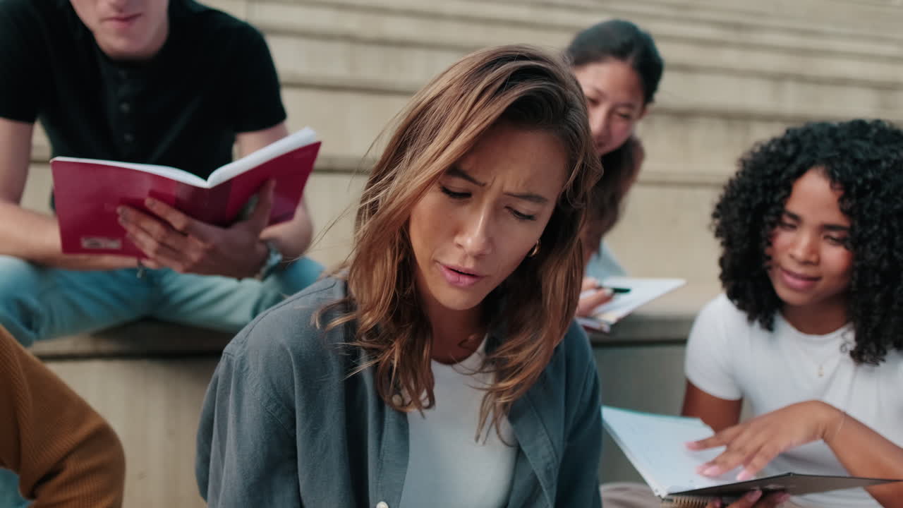 Happy female and male students preparing for exams. Multiethnic team,