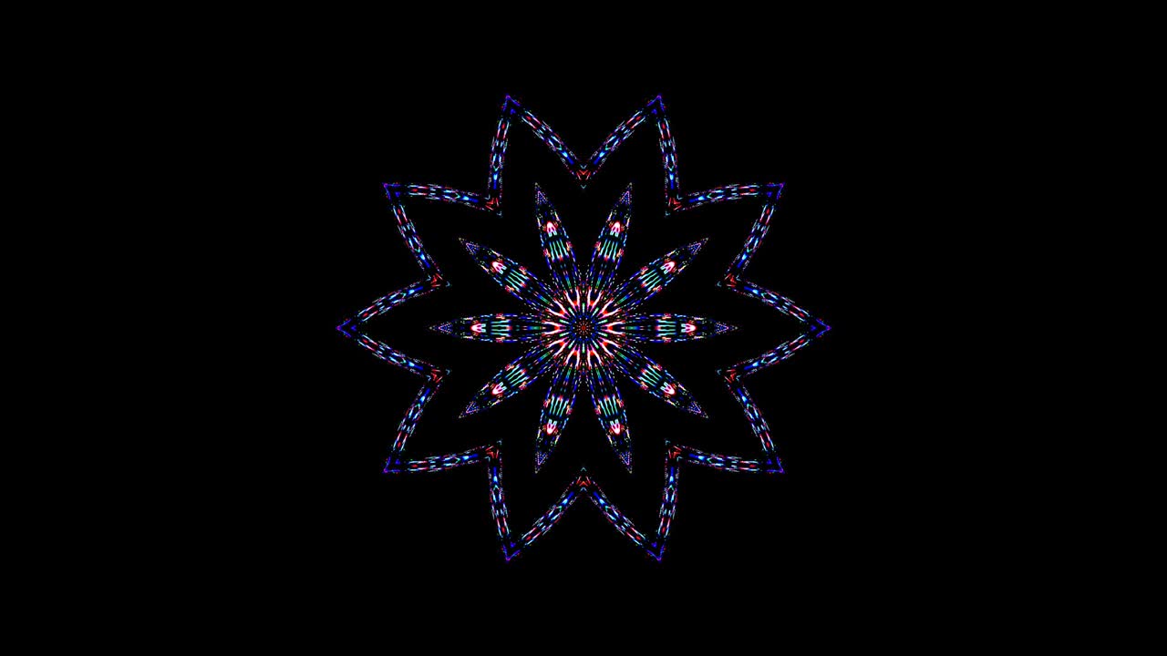 forma rotonda animata di luci lampeggianti multicolori, su uno sfondo nero