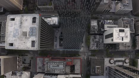 top down aerial shot of rainier square tower's unique architecture in seattle, washington