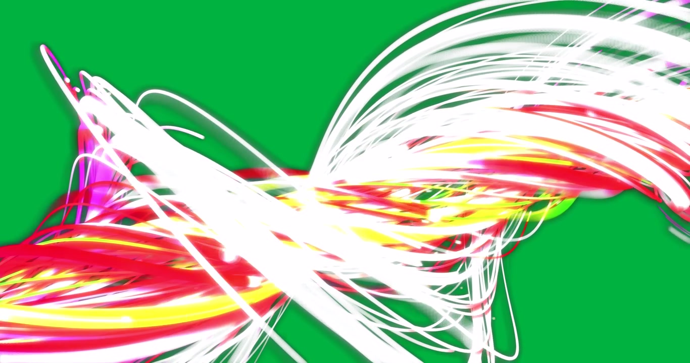Animation of glowing fibre optic strands spinning on transparent background