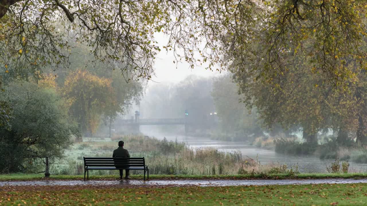 Solitary Reflection: A Misty Morning Near the Water, Capturing the Emotional Resonance of Quiet Moments in Nature