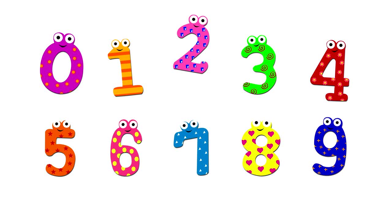 Dancing Cartoon Numbers 0 to 9, Abstract Background (loopable)