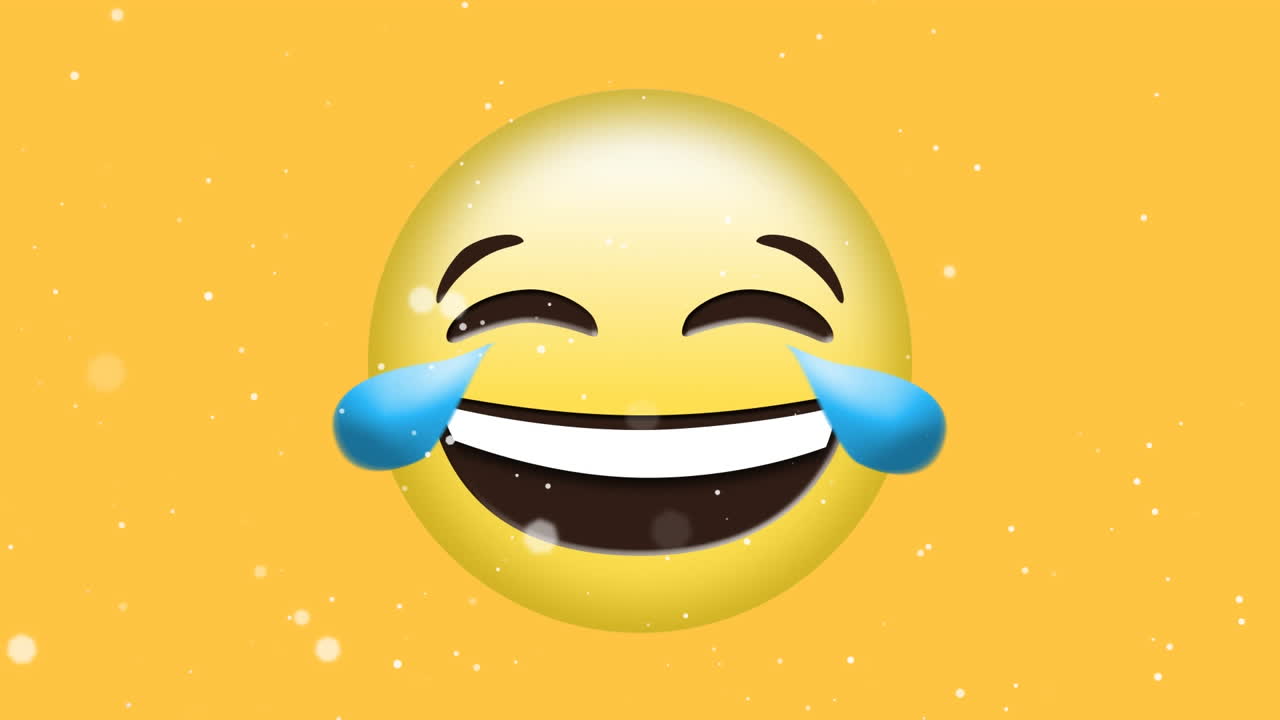 animación de manchas blancas de luz moviéndose llorando de alegría emoji sobre fondo amarillo