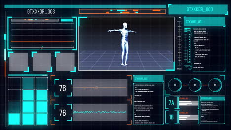 animation of human skeleton and digital data processing over screens