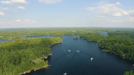 aerial view of muskoka river on a beautiful, sunny summer day