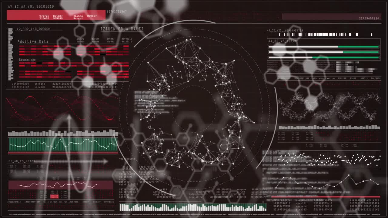 animación de moléculas sobre el procesamiento de datos en fondo negro