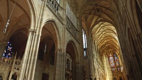 the-majestic-interior-of-Cathedral-of-Saints-Vitus,-a-Gothic-Catholic-metropolitan-cathedral-in-Prague,-Czech-Republic