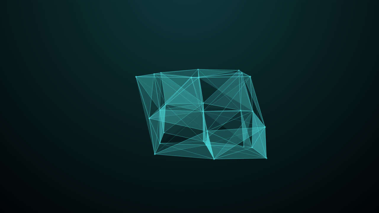 Plexus Box, Blue Abstract 3D Technology Background. Moving Dots And Lines. Network Connection Information Structure