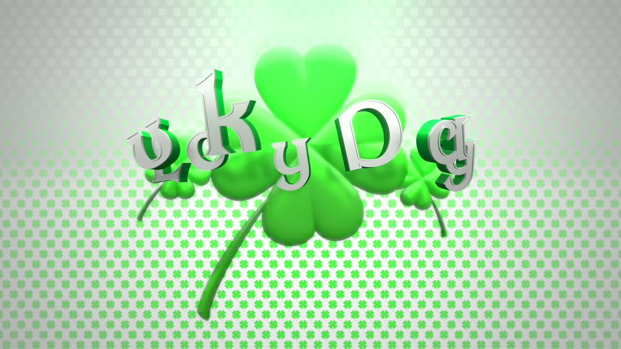 animación primer plano día de la suerte texto y movimiento grandes tréboles verdes en el día de san patricio fondo brillante 1