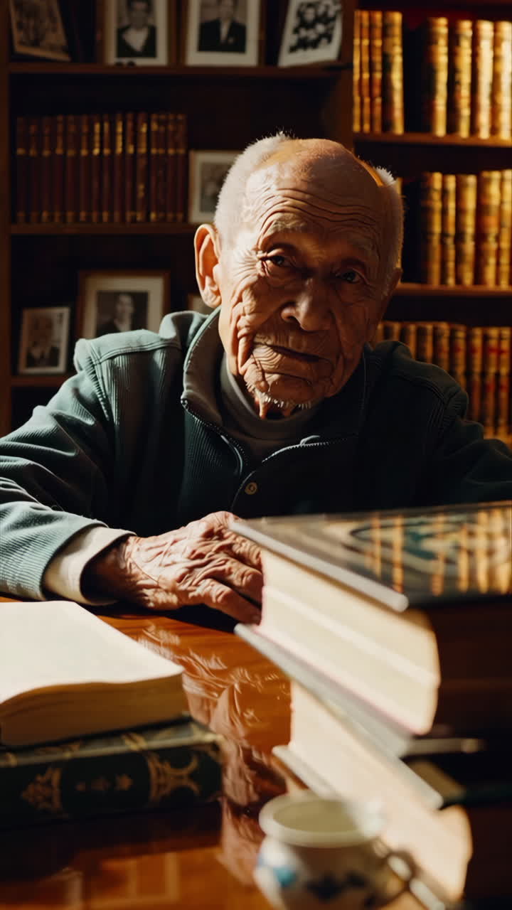 Elderly Scholar in a Library