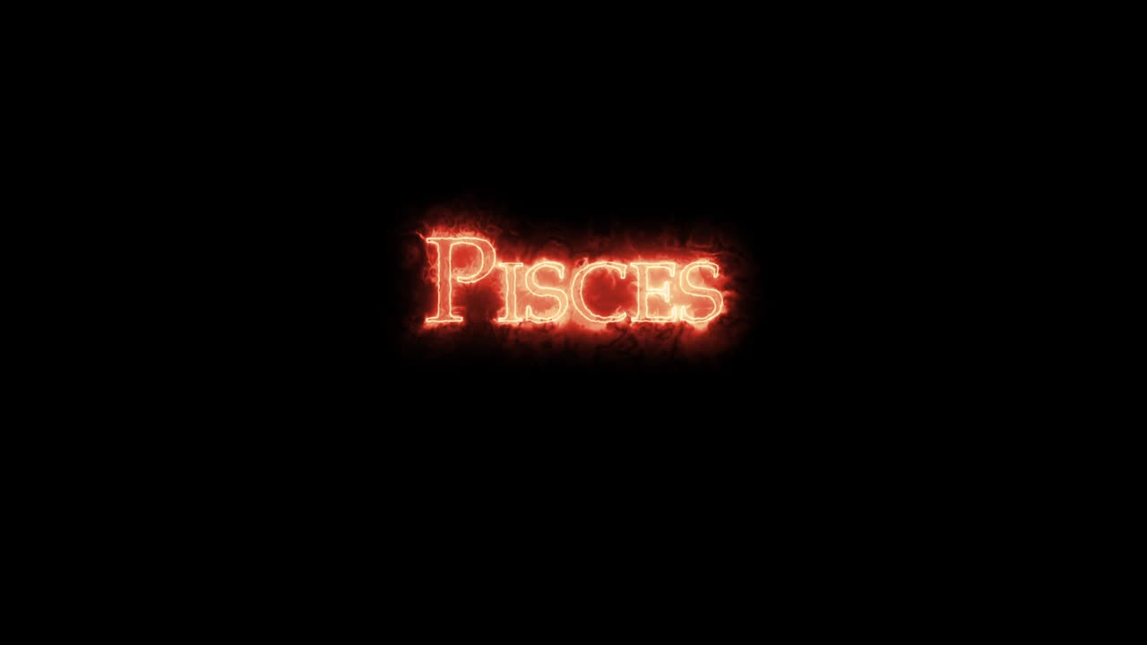 Pisces astrological sign written with fire. Loop