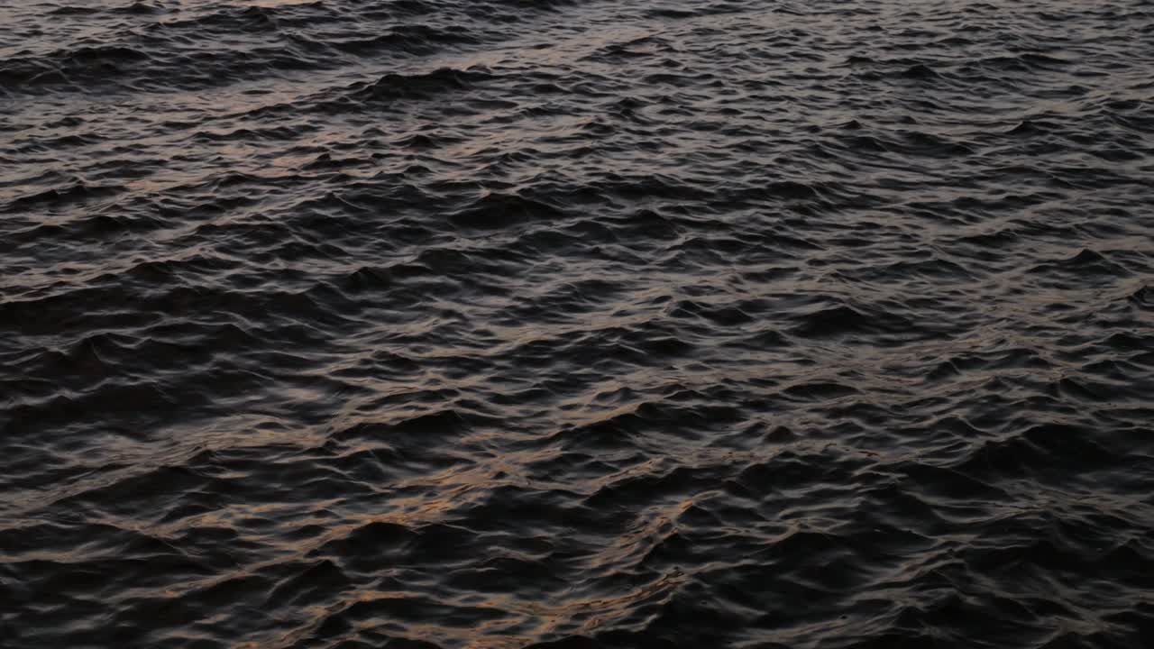 Slow Motion Of Wavy Oceanscape During Sunset