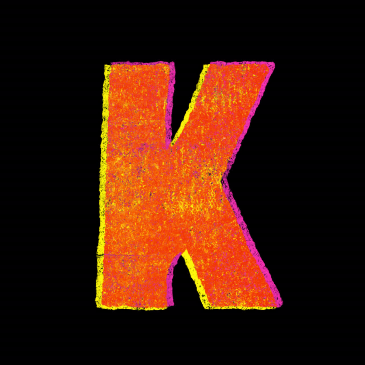 Lettre K animée et vibrante avec un effet de crayon texturé.