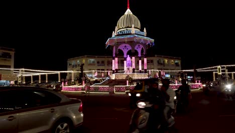 a night view of the illuminated maharaja memorial circle with the traffic during the dasara festival in october 2020 in mysuru, india.