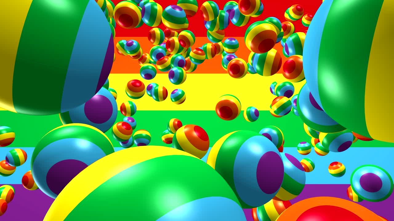 Balls with rainbow colors fly and jump