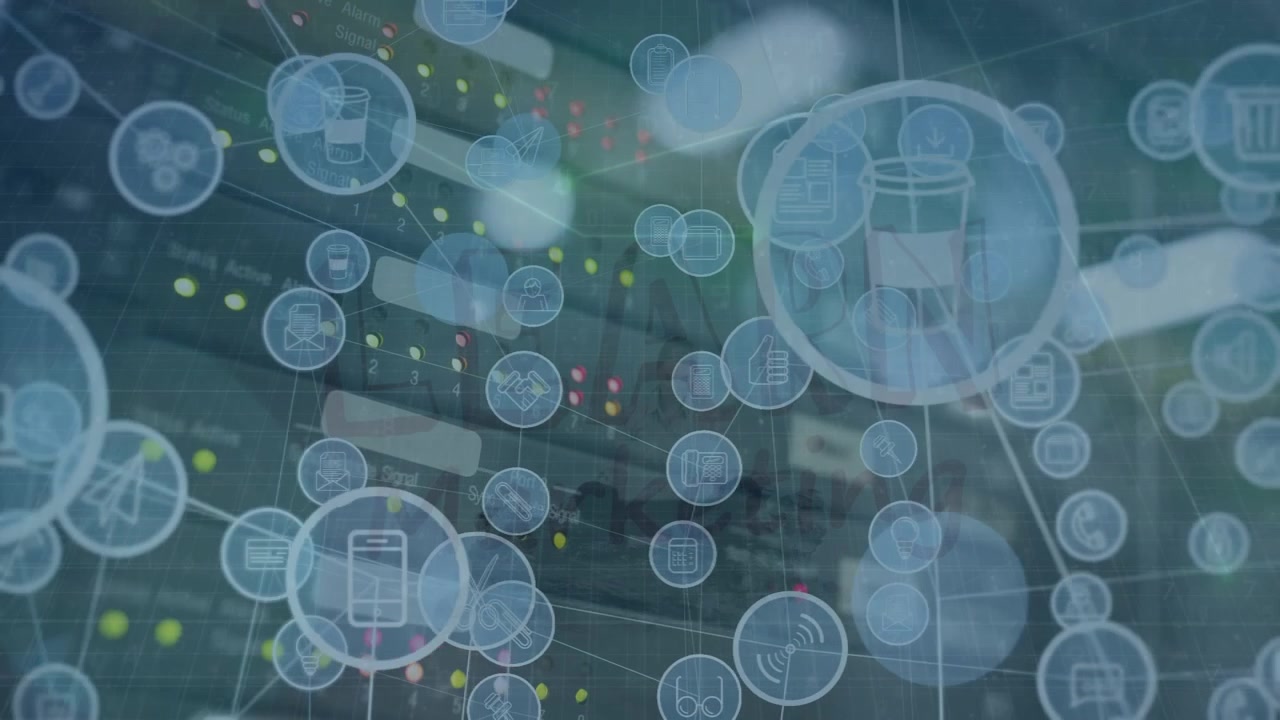 Animazione di una rete di connessioni in una server room