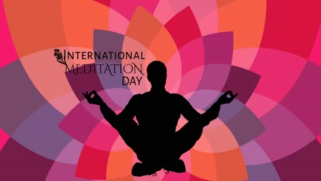animación de la silueta de un hombre meditando sobre el texto del día internacional de la meditación