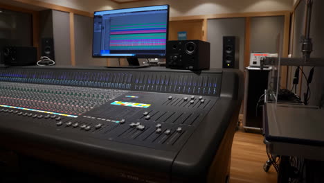 professional audio mixing console in a recording studio