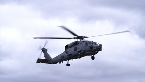 Sikorsky-SH-60-Aircraft-On-Flight-Over-Sky-With-Clouds