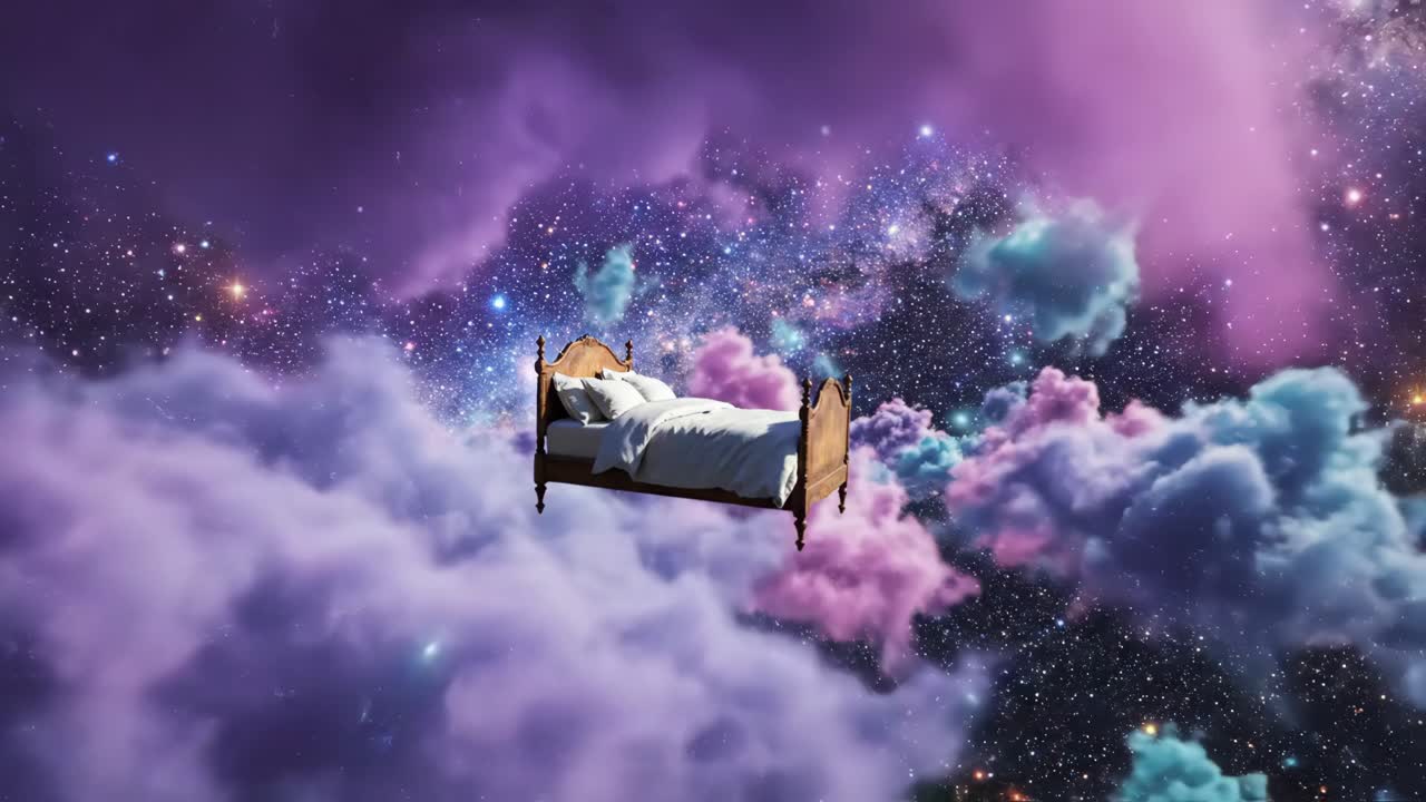 A Dreamy Bed Floating Among Stars and Clouds