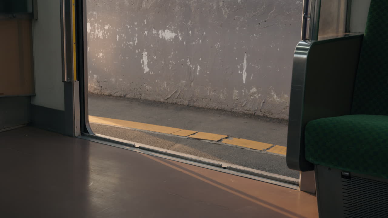 대중교통 내부에서 열리는 열차 문