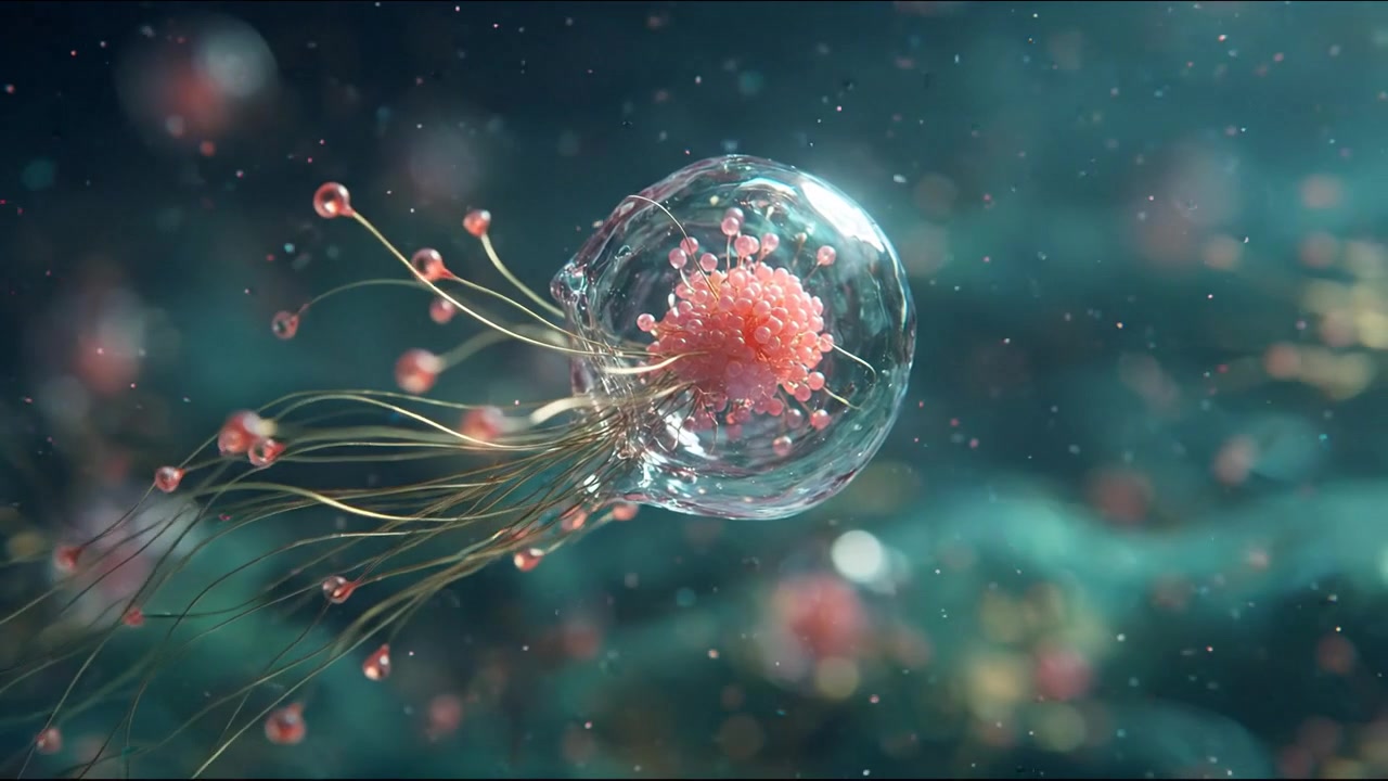 Mikroskopisk billede af en biologisk celle, der svæver i væske