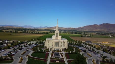 aerial view of the church of jesus christ of latter day saints temple in payson, ut on a beautiful clear september morning