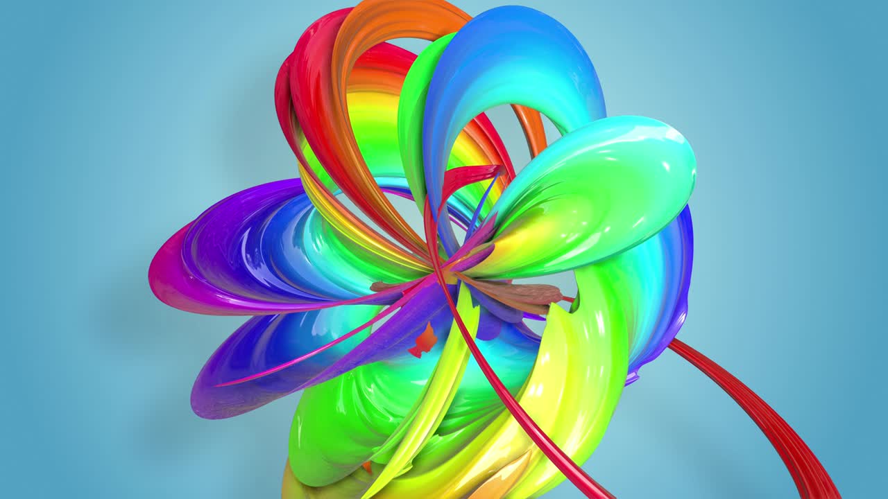 다채로운 리본을 가진 추상적인 무결한 배경: 무지개 줄무는 원으로 움직이고 휘어집니다.