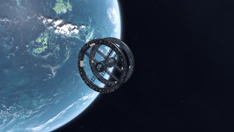 large space station rotating in orbit of an ocean exoplanet