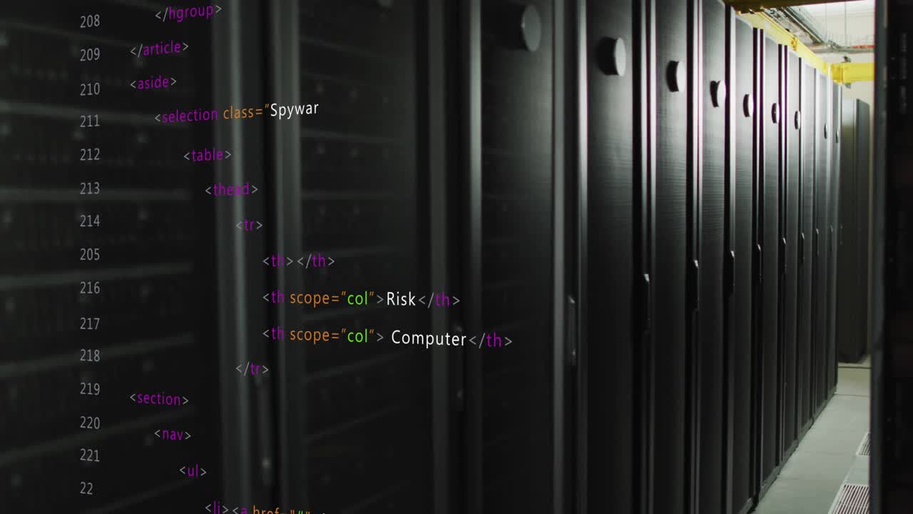 Mens en korridor indlæses, ruller et HTML-overlay, der introducerer sikkerhedsemner over serverreoler