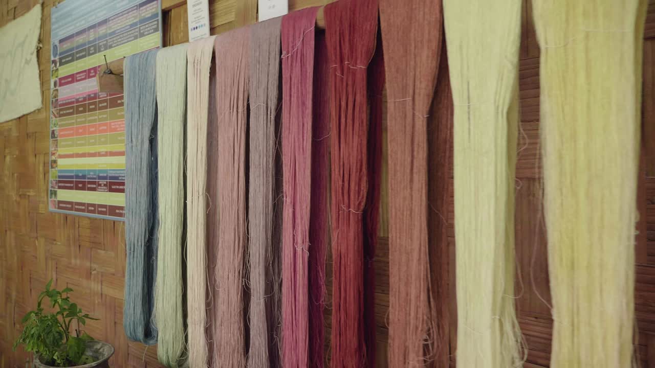 Colorful Hand-Dyed Yarns Hanging to Dry