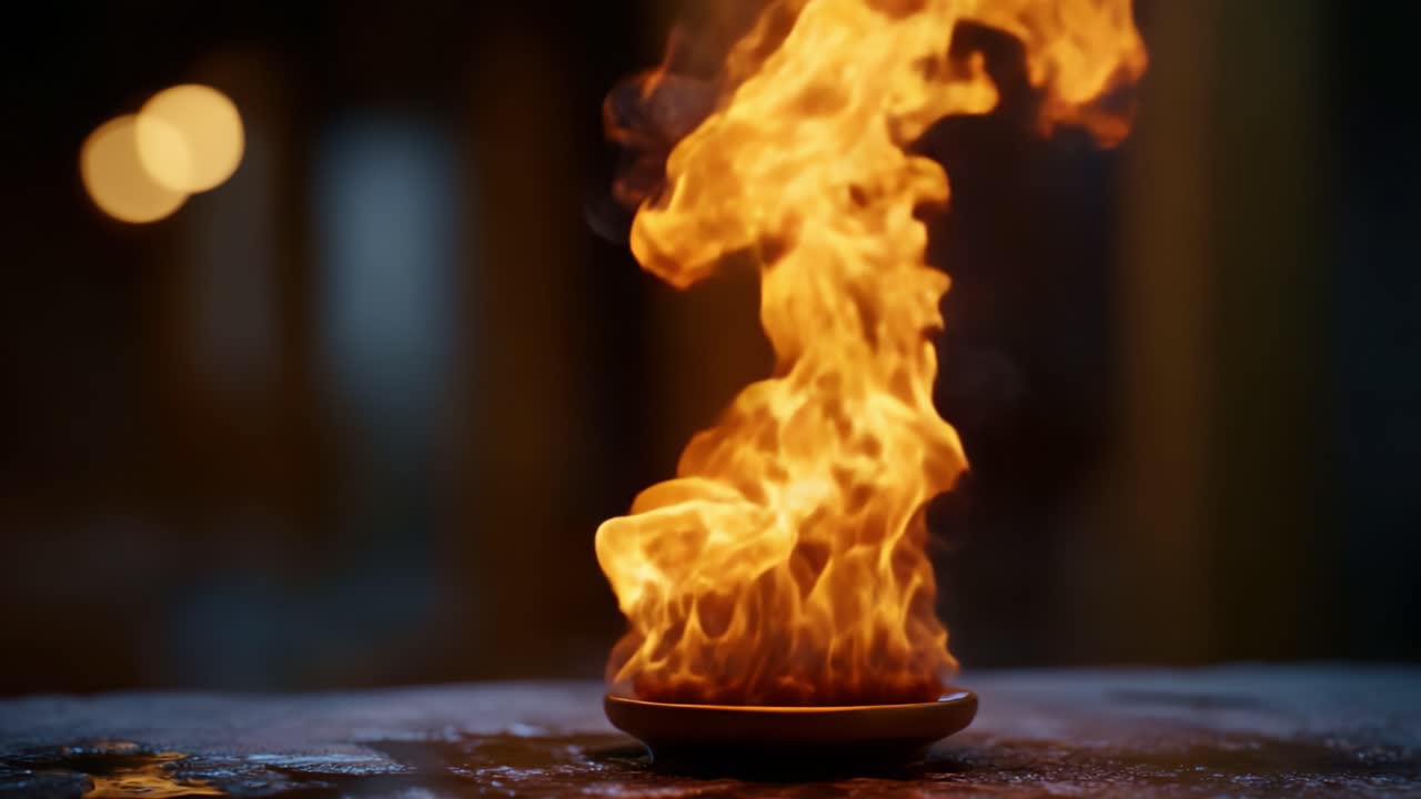 Captivating Blaze: An Unforgettable Display of Flames Erupting from a Bowl, Showcasing Nature's Power in Vibrant Orange and Yellow Hues Against a Dark Background