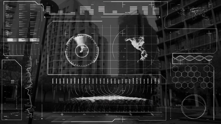 Animazione dell'elaborazione di dati finanziari su un paesaggio urbano