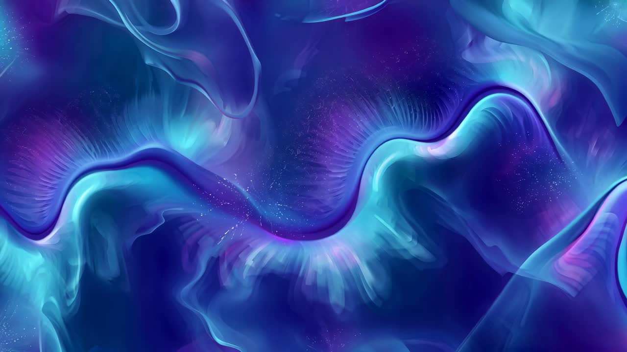 Emanating glow causing ribbon fold cinching and bulge moving in digital closeup with specks