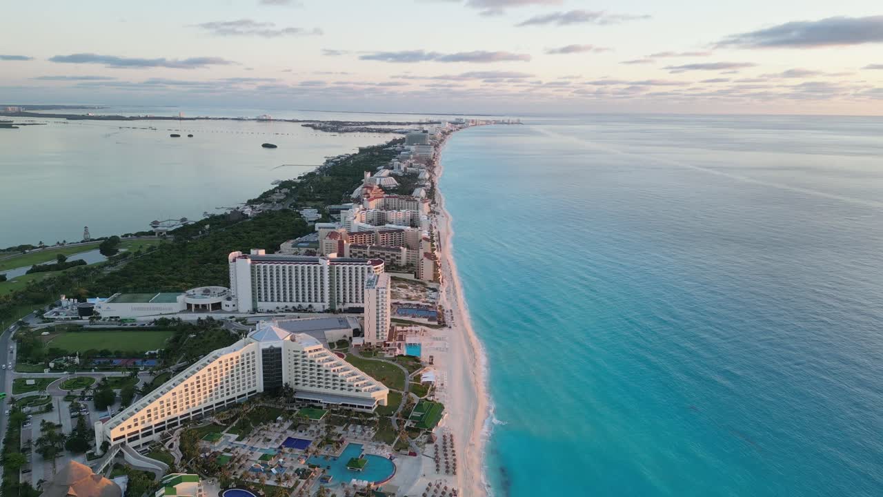 A luxury resort in cancun along the beautiful beach, aerial view, playa delfines