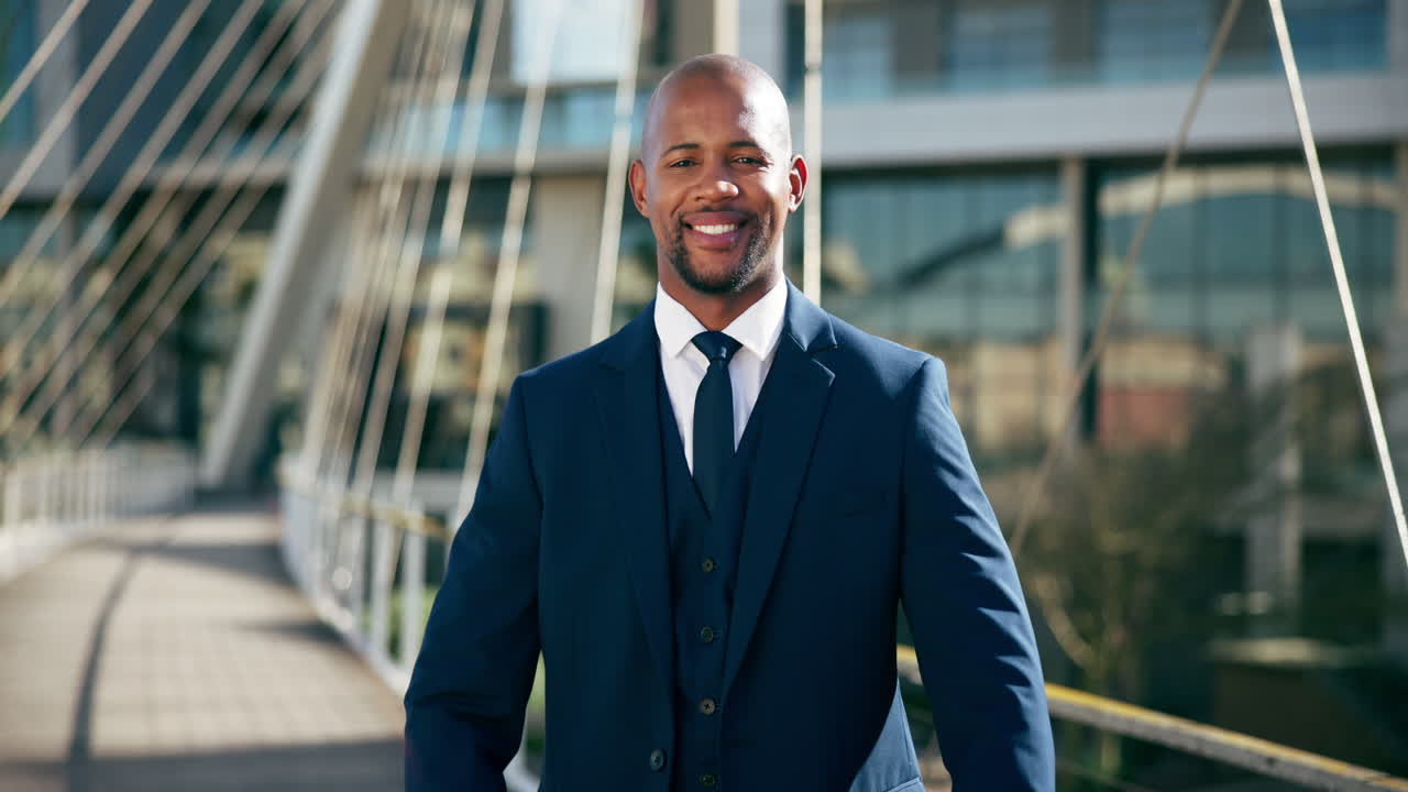 Confident Businessman on a City Bridge