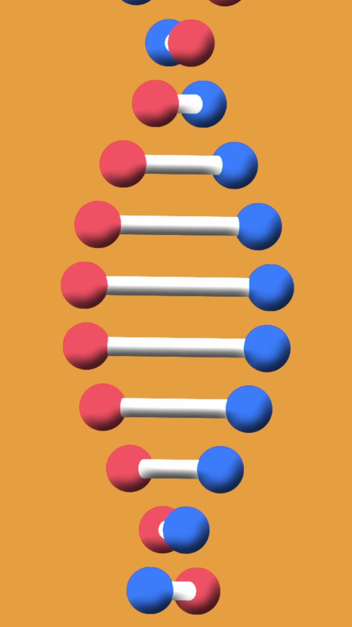 Animazione di una struttura del DNA che ruota, con spazio per il testo, su sfondo arancione